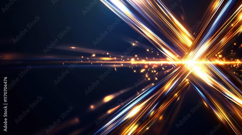 Poster dynamic light rays creating sparkles in dark space abstract art