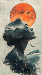 Inner Landscapes: Woman, Mountains, Sunset