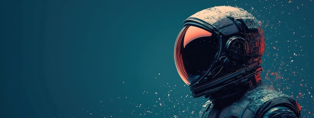 Exploring a surreal teal-colored world through a minimal astronaut design with a unique aesthetic