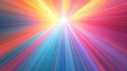 Obraz premium Exploration of vibrant light rays merging in a colorful abstract digital art composition with symmetrical lines radiating outward
