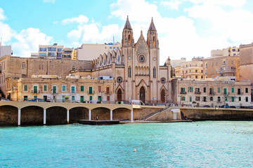 Malta with Carmelite Church at St Julian Bay
