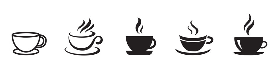 Coffee cup icon set. Cups of coffee tea collection. Hot drink icon. Disposable cup. Cup coffe with steam. Flat style. Vector Illustration. Vector Graphic. EPS 10