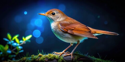 Stunning Nightingale Bird in Night Photography - Detailed Illustration on Transparent Background for Nature Lovers and Bird Enthusiasts