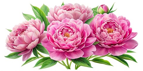 Fototapeta premium Stunning Portrait Photography of Beautiful Pink Peonies Flowers Isolated on White Background - Vibrant Floral Aesthetics for Home Decor and Design Inspiration