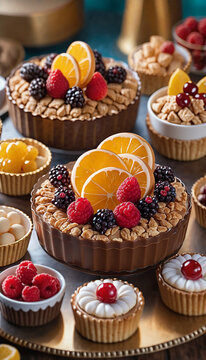D&eacute;licieux dessert sur la table, un ensemble de bonbons et desserts, fond inhabituel