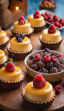 D&eacute;licieux dessert sur la table, un ensemble de bonbons et desserts, fond inhabituel