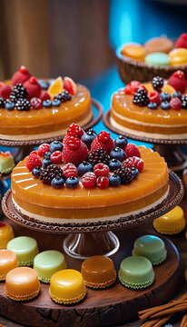 D&eacute;licieux dessert sur la table, un ensemble de bonbons et desserts, fond inhabituel