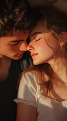 Tender Embrace of Young Couple in Soft Natural Light