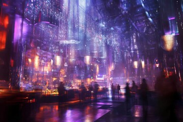 Obraz premium Vibrant Nightclub Atmosphere with Colorful Lights and Guests