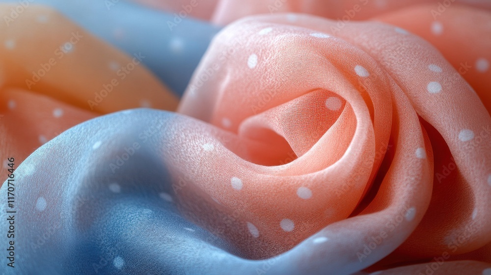 Poster delicate polka dot fabric in soft pastel hues intertwines creating a dreamy visual texture. generati