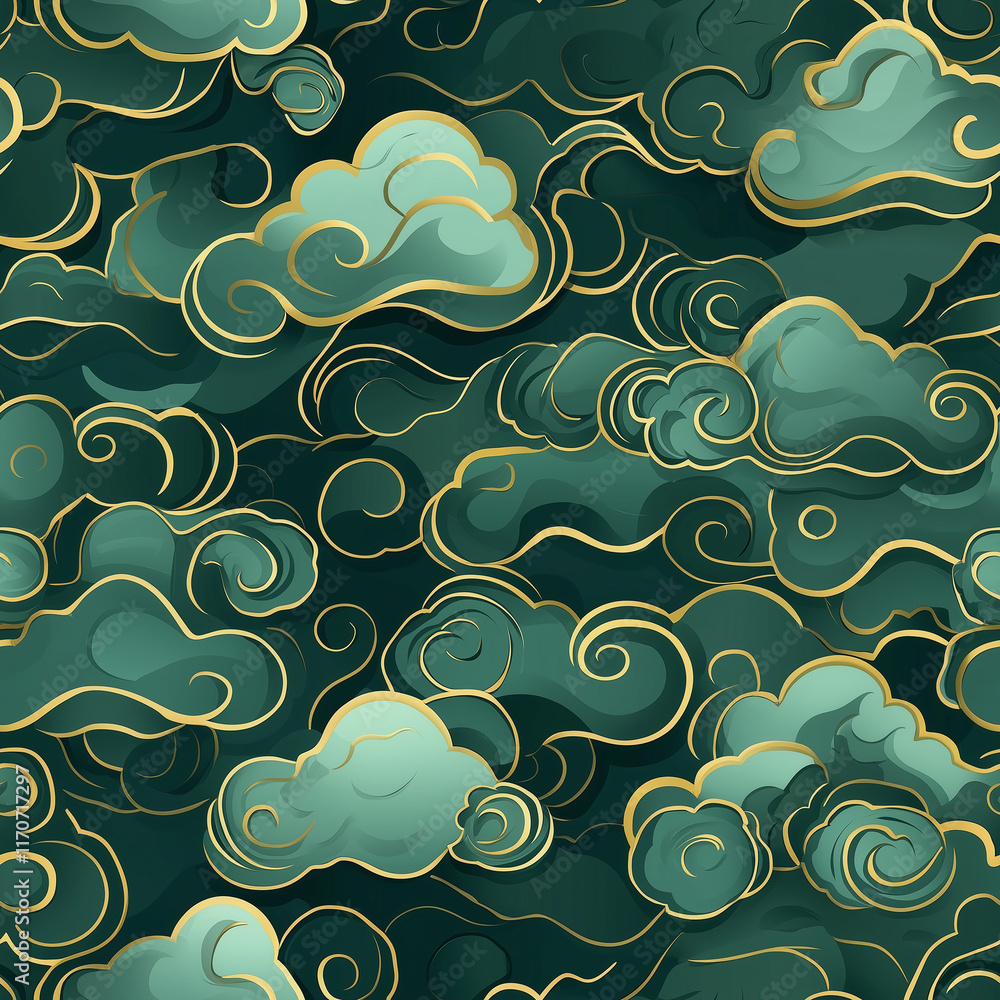 Poster intricate chinese cloud motifs seamless pattern design abstract art digital textile elegant backgrou