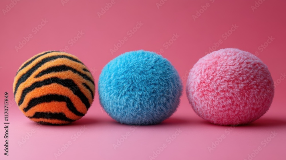 Aufkleber colorful fuzzy balls in vibrant hues on a smooth pink background create a playful and cheerful atmos