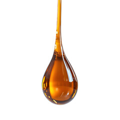 A close-up of a drop of delicious amber syrup dripping down. transparent background
