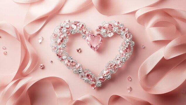pink background with heart-shaped dimonds, Valentine's Day concept