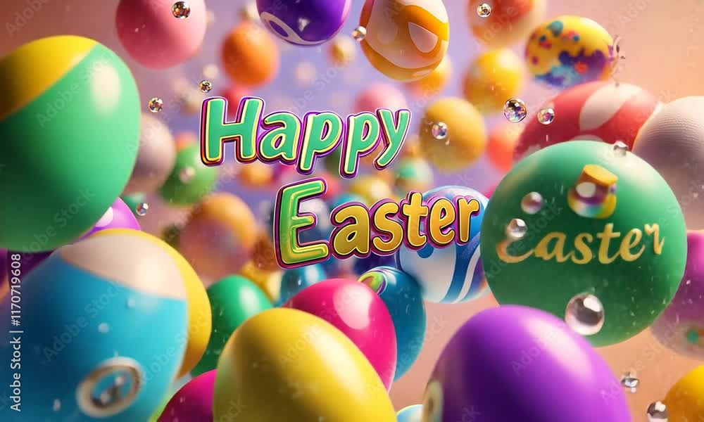 Poster a colorful image of many different colored eggs with the words happy easter written in the center. c