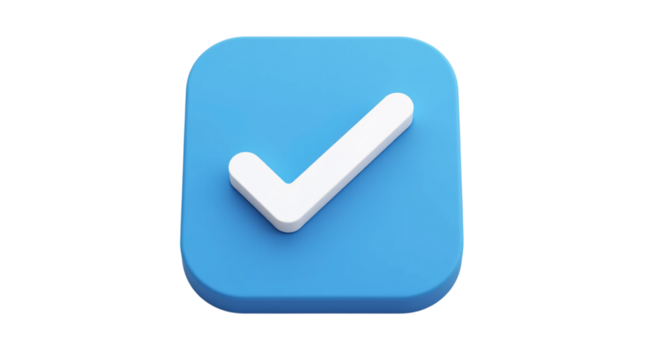 Blue Button with White Check Isolated on Transparent Background PNG.