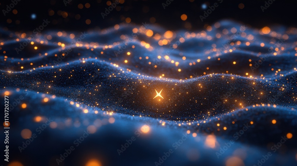 Aufkleber mysterious cosmic waves illuminated by glowing stars in an abstract universe. generative ai