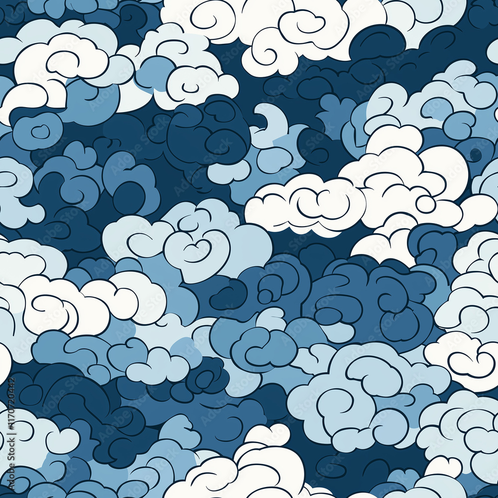 Poster chinese cloud motifs colorful clouds in various shades of blue and white create a dynamic, abstract 