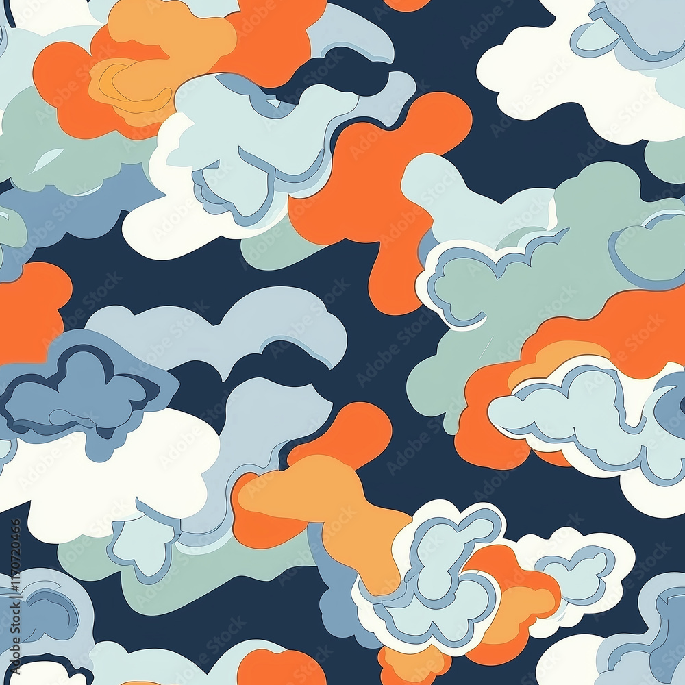 Poster chinese cloud motifs colorful abstract cloud patterns on a dark background, featuring soft shapes in