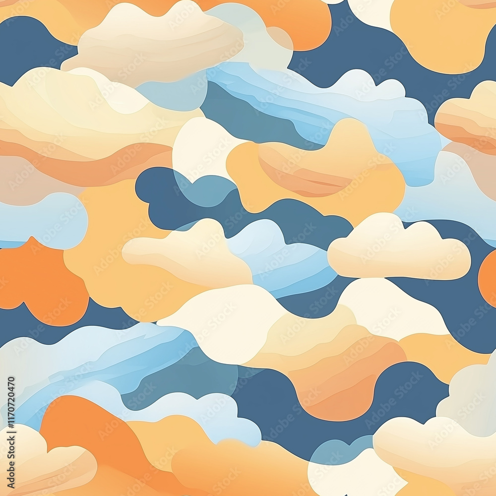 Poster chinese cloud motifs colorful abstract clouds create a whimsical sky pattern in soft hues of orange,