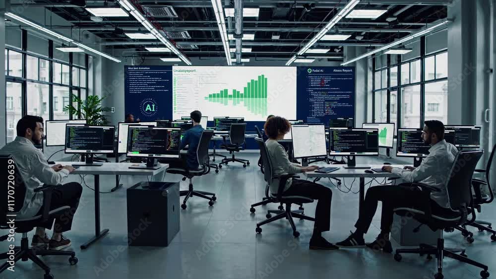 Leinwandbilder team collaborates on artificial intelligence project in modern office environment with multiple work