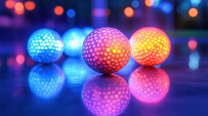 Colorful glowing balls illuminate a darkened space in a vibrant display of light and energy during an exciting gathering. Generative AI