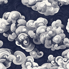 Chinese Cloud Motifs Vintage cloud pattern with intricate swirls against a dark background, creating a classic and artistic design perfect for textiles or wallpapers.