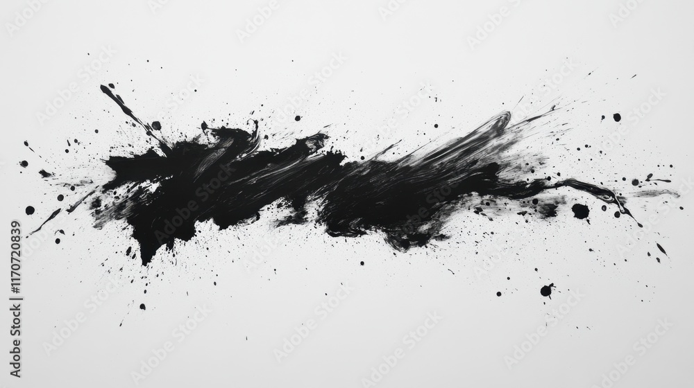 Poster dynamic abstract black paint splatter showcasing bold artistic expression on a minimalist background