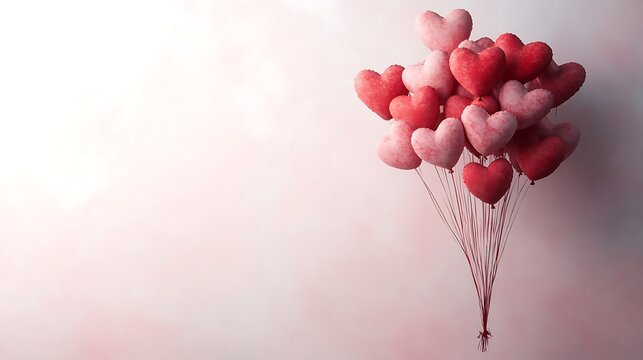 Valentine's Day heart-shaped balloons with space for text in red and pink theme