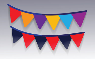 Obraz premium Greeting or Party invitation with carnival flag garlands. Part decorating concept with colorful hanging above. Vector illustration with copy space for your text.
