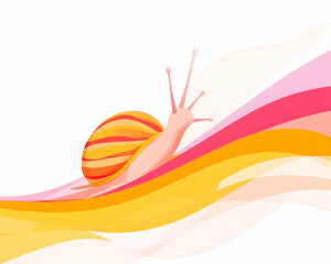 Vibrant illustration of a snail gliding on colorful abstract waves. Perfect for designs emphasizing slow living, nature, or unique concepts.