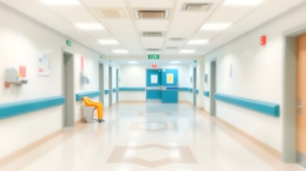 Blurred Hospital Hallway Background: Empty Corridor in Medical Clinic or Healthcare Setting
