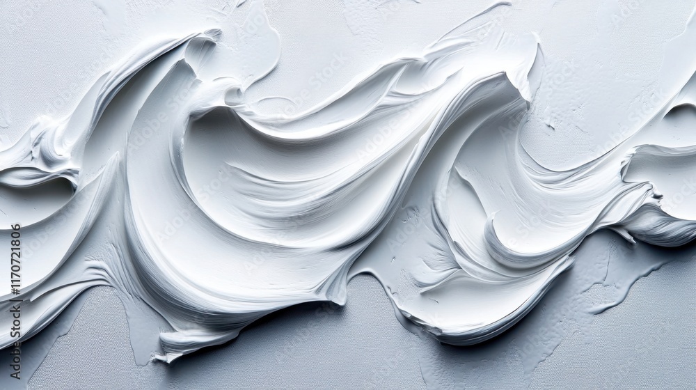 Poster texture and movement of thick white paint creating a dynamic abstract art piece on canvas. generativ