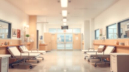 Blurred Hospital Hallway Background: Empty Corridor in Medical Clinic or Healthcare Setting