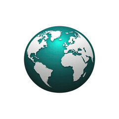 Naklejka premium A stylized globe highlighting continents in a teal and white design, symbolizing global connectivity.