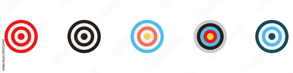 Poster target icons set. goal symbol collection. simple target with arrow. darts icon. hitting the bullseye