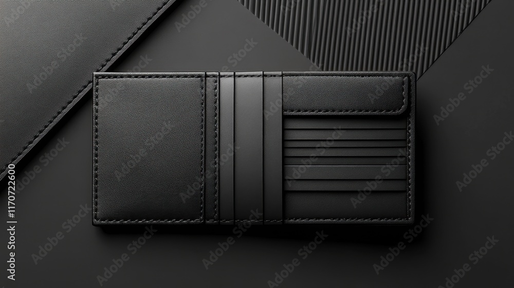 Poster sleek black wallet on a textured surface showcasing minimalist design and stylish functionality for 