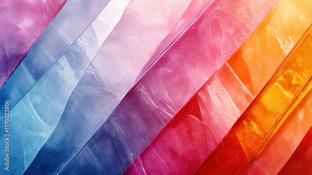 Poster colorful translucent sheets create an abstract display of vivid hues and flowing textures in a vibra