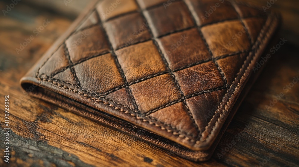 Poster elegant handcrafted leather wallet resting on a rustic wooden table inviting admiration and apprecia