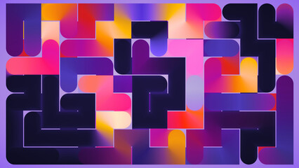 abstract geometric background of ultraviolet maze with pink and yellow accents, multicolored horizontal wallpaper