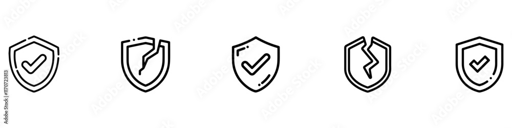 Poster set of security shield icons, security shields logotypes with check mark and padlock. security shiel