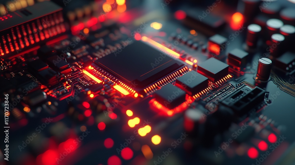 Poster abstract red circuit board technology background digital art modern design high tech electronic