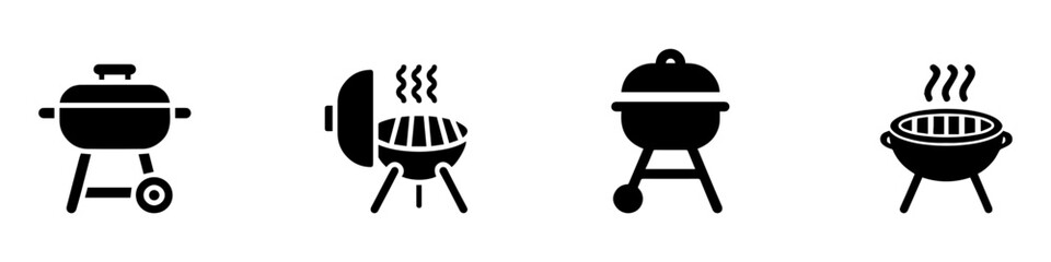 BBQ grill icon. Barbecue Grill. Black silhouette BBQ grill. Cook on backyard. Vector Illustration. EPS 10