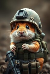 Cute Hamster Soldier Gear Weaponry Outdoor Setting