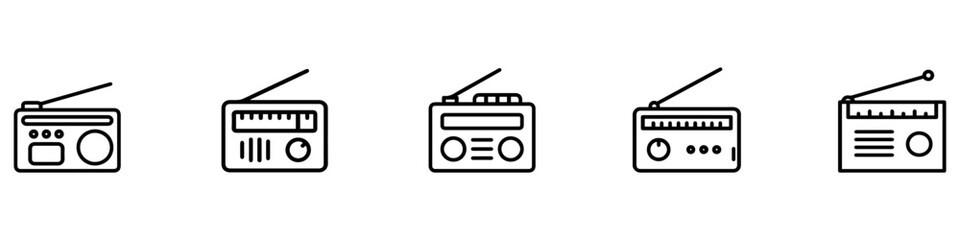Radio tuner icon set. Radio broadcast vector symbol. Radio receiver icon. Radio wave illustration sign collection. Music symbol or logo. Vector Illustration. EPS 10