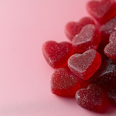 Obraz premium red heart-shaped candy on pink background for Valentine's Day