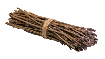 Dried lavender bundle tied with twine. transparent background