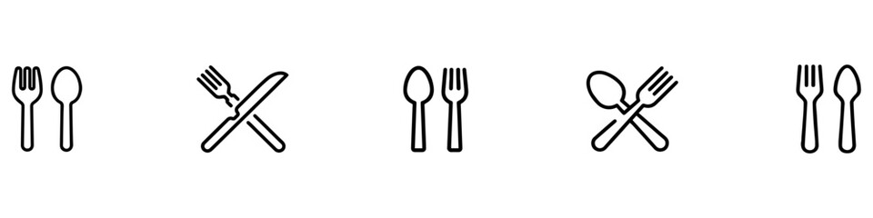 Cutlery vector icon set. Fork, Spoon and Knife icons. Silverware icons. Black silverware icon. Vector Illustration. EPS 10