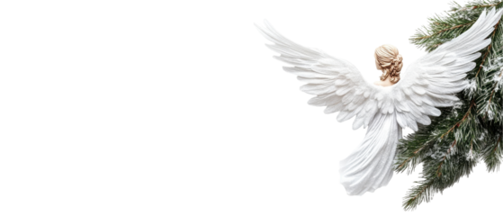 Elegant angel ornament on festive tree branch. transparent background