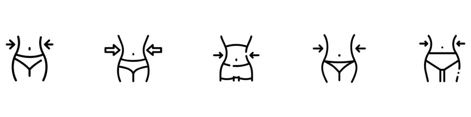 Woman weight loss outline vector icon isolated on white background. Vector Illustration. EPS 10